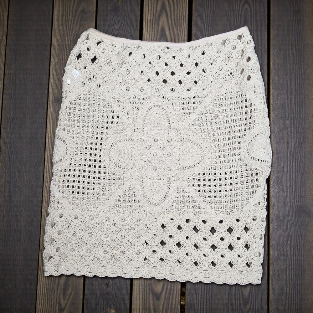 SHEIN Beach Swim Vacay Cream Crochet Knit Swim Cover Skirt S